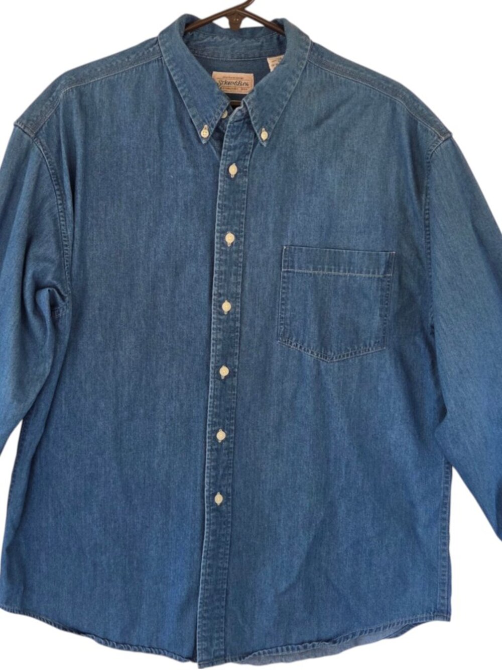 ST JOHN'S BAY Ringspun Denim Shirt Men's L Long Sleeve Button Down Pocket